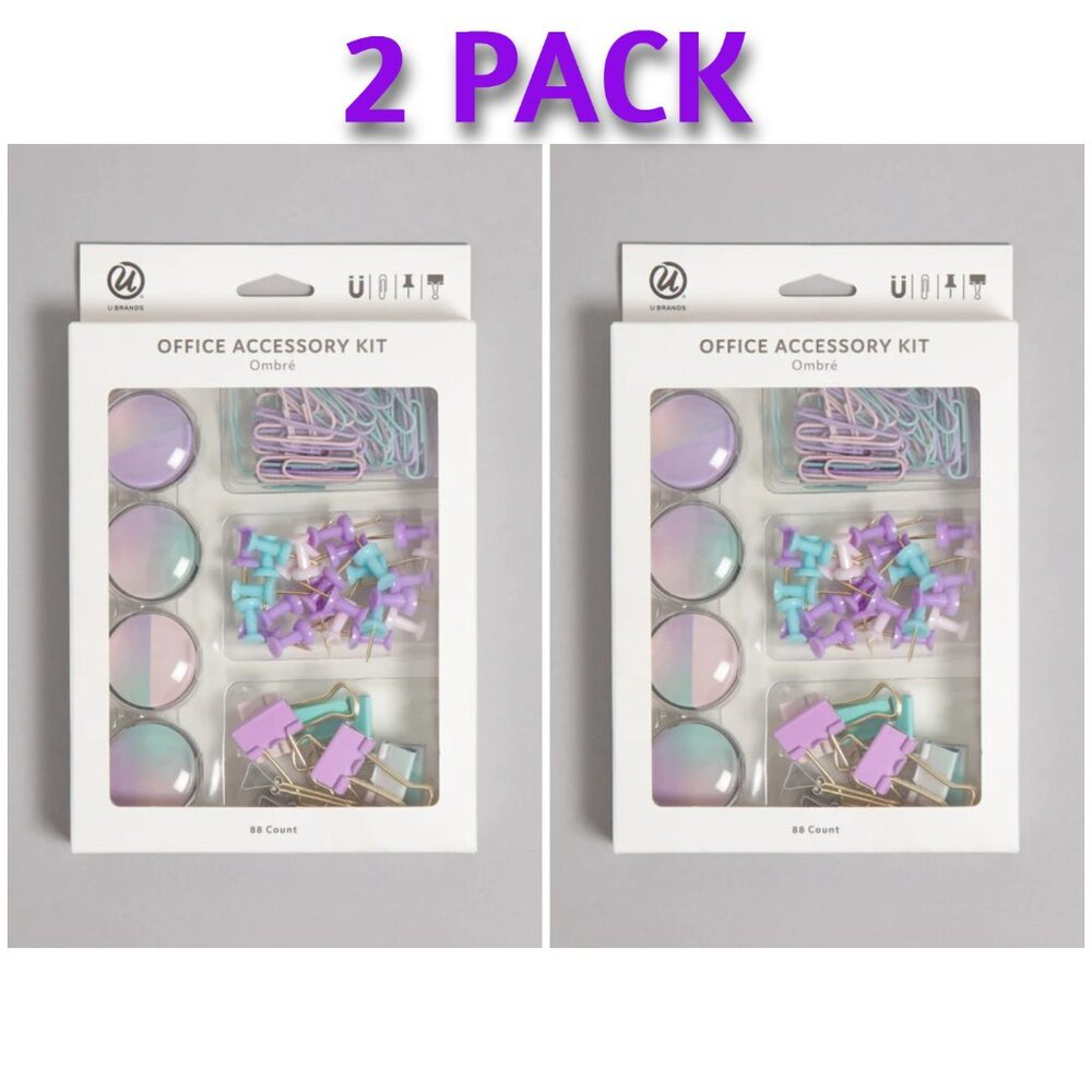 2 Pack U Brands Ombre Fashion Office Accessory Kit, 88 Count